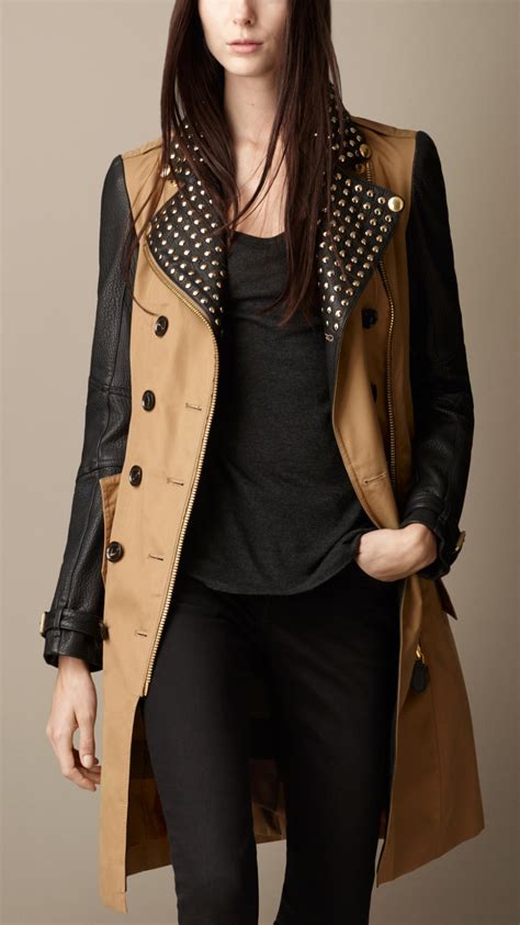 burberry leather studded trench coat|burberry leather trench coat women's.